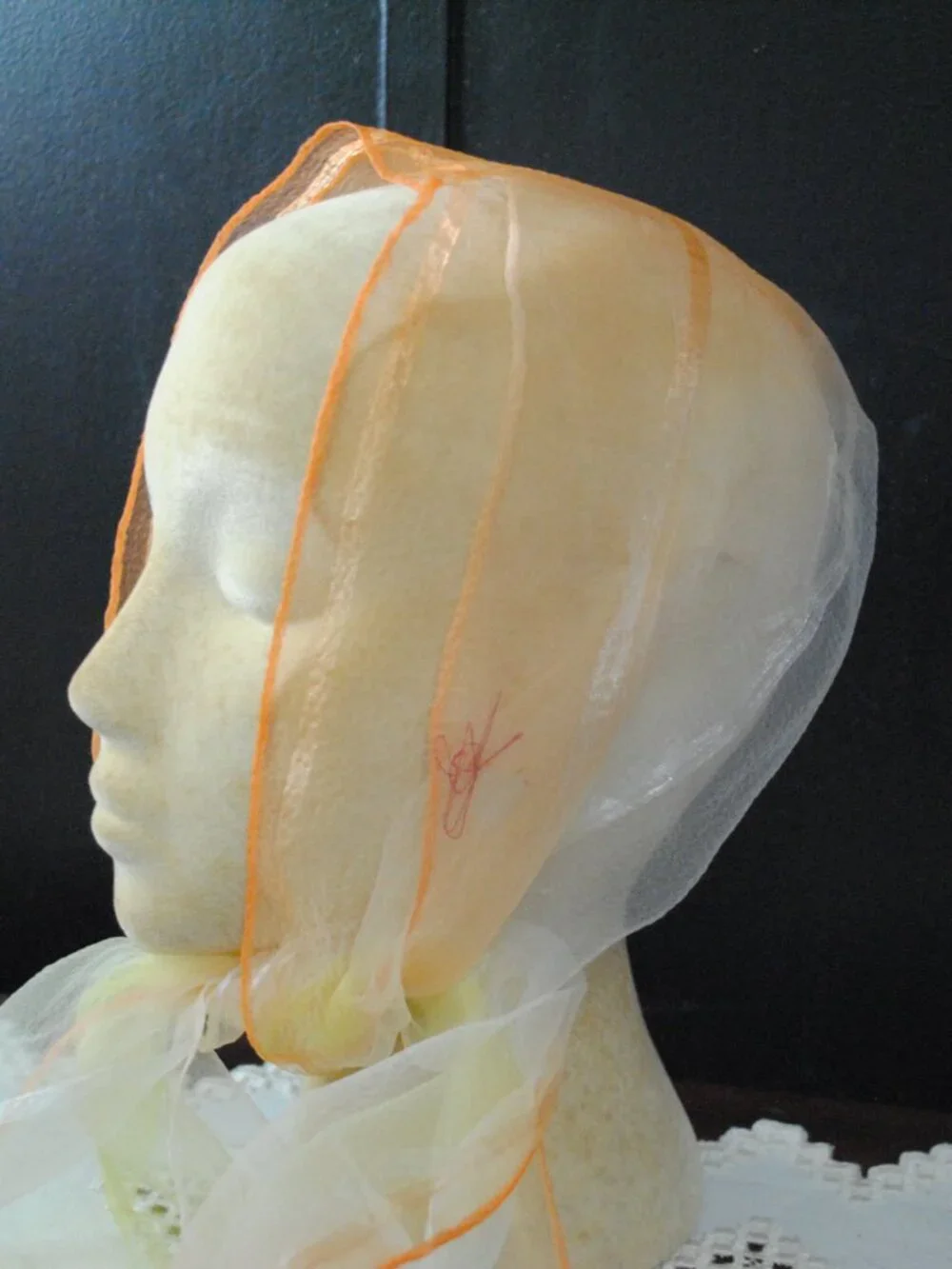 Flawed! Vintage Long Orange & Yellow Ombre Striped Sheer Chiffon Scarf